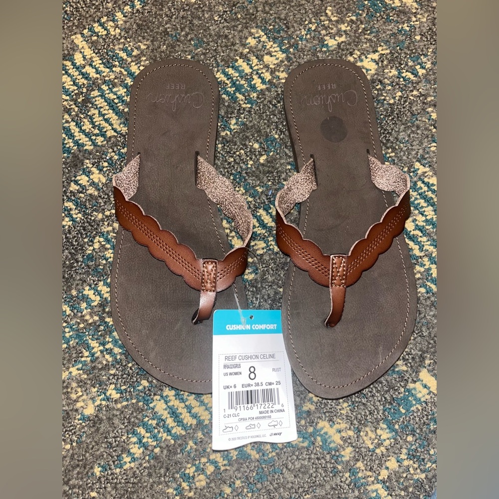 NWT Reef Celine Cushion Rust Brown Leather Flip Flop Sz 8